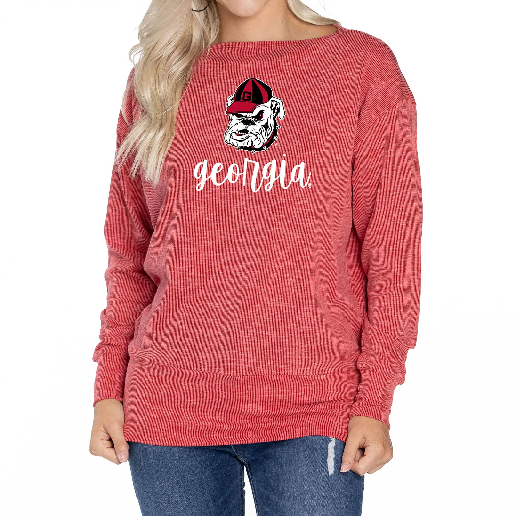 Women's Red Georgia Bulldogs Lainey Ribbed Tunic Tri-Blend Pullover Sweatshirt