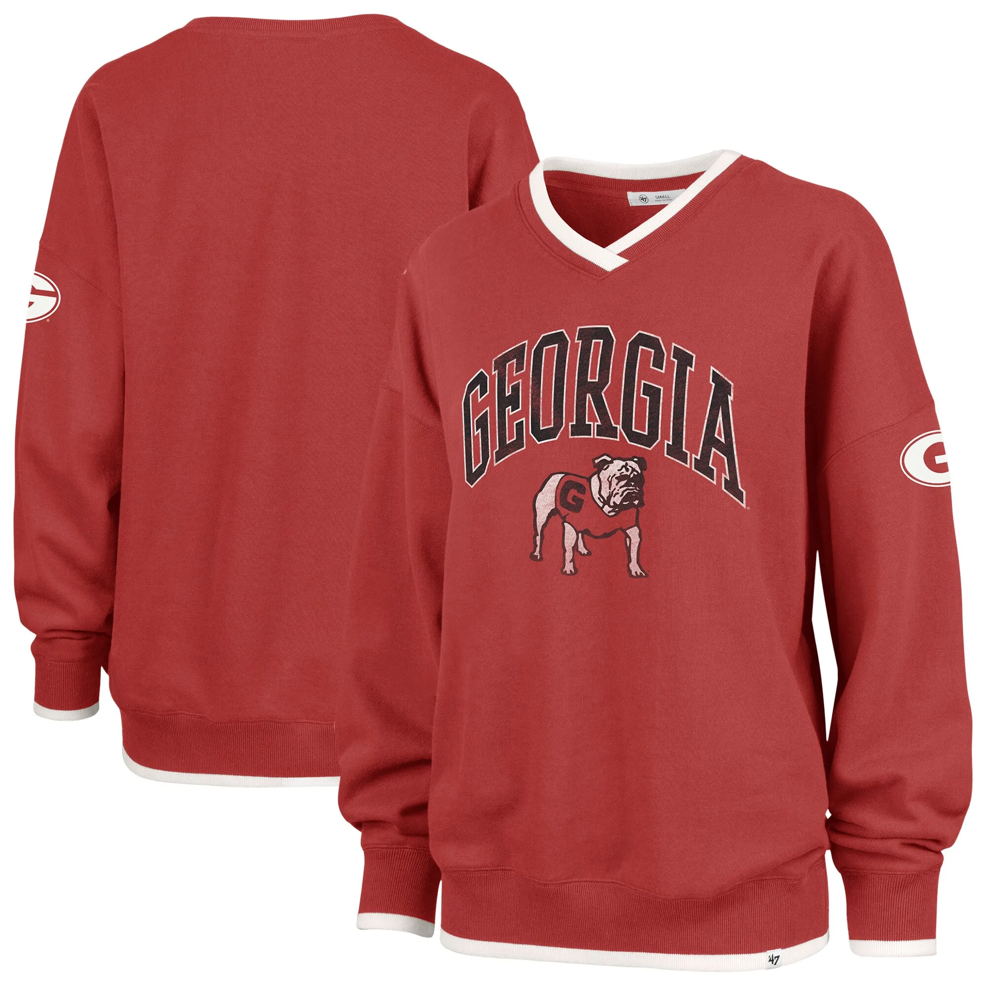 Women's '47 Red Georgia Bulldogs Clubhouse Daze Eighty V-Neck Pullover Sweatshirt