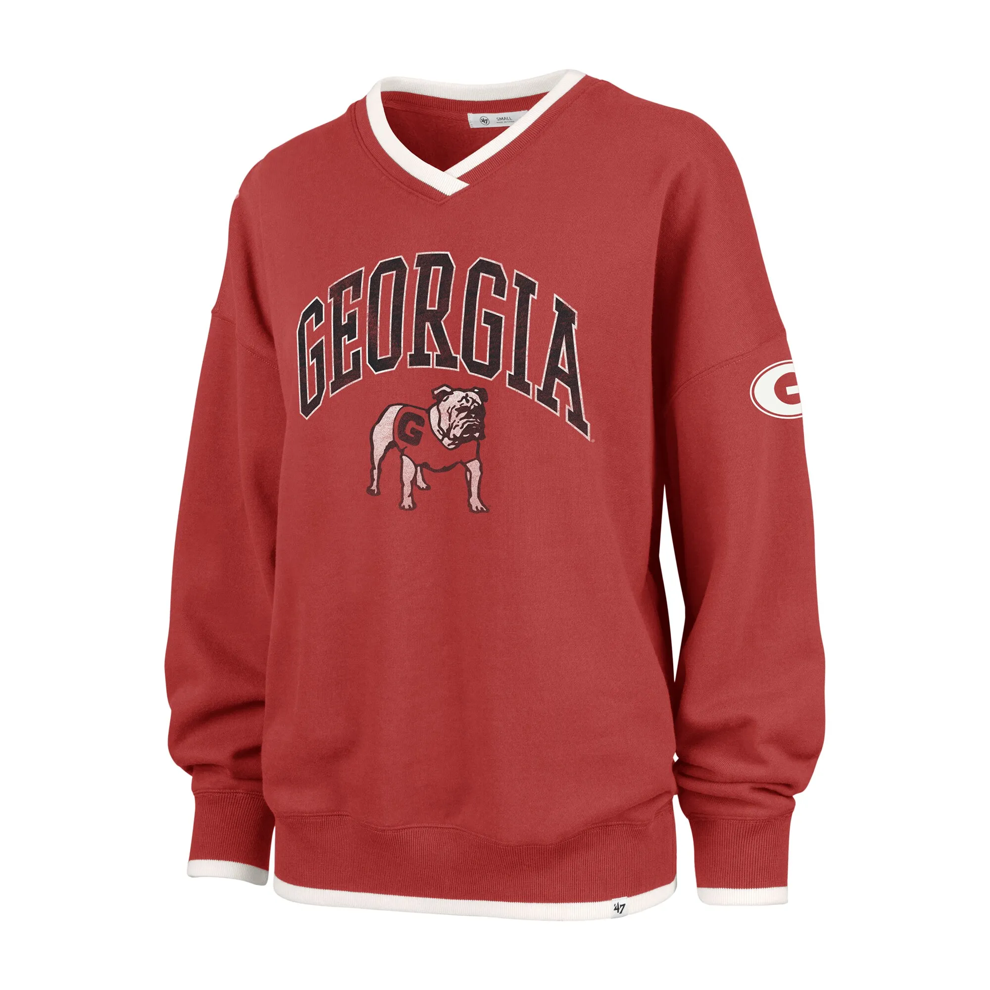 Women's '47 Red Georgia Bulldogs Clubhouse Daze Eighty V-Neck Pullover Sweatshirt