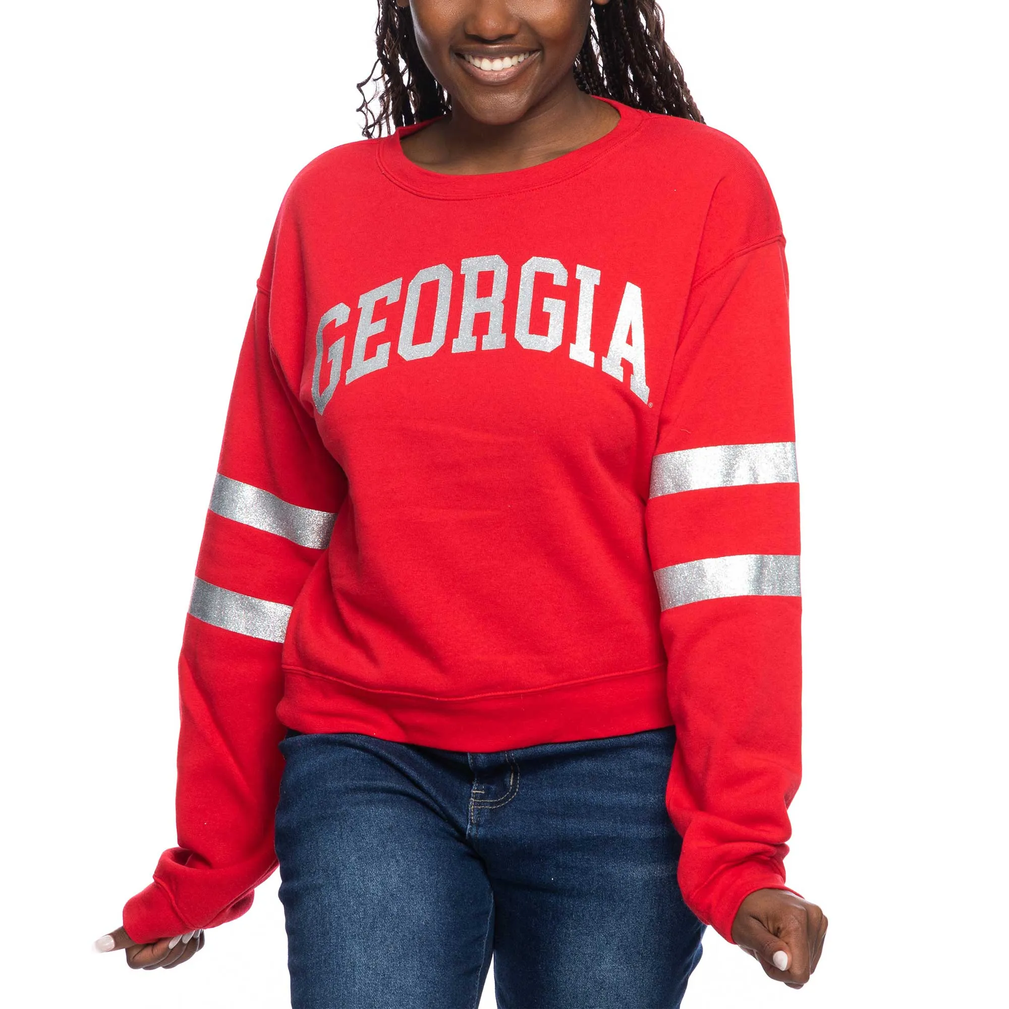 Women's ZooZatz Red Georgia Bulldogs Glitter Pullover Sweatshirt