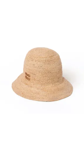 Woven Fabric Bucket Hat - Beige/Cognac