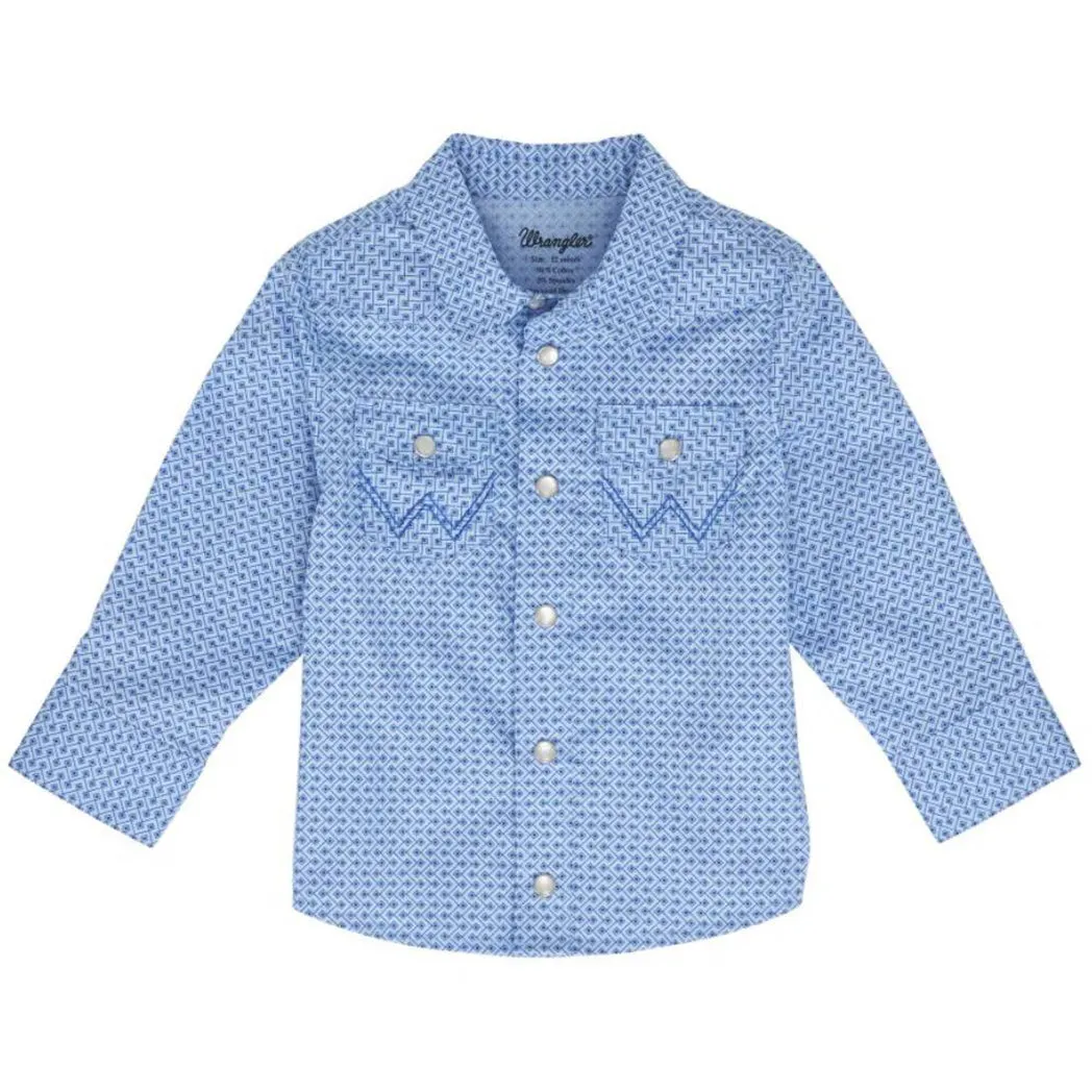 Wrangler Kid's Blue Geo Print Snap Long Sleeve