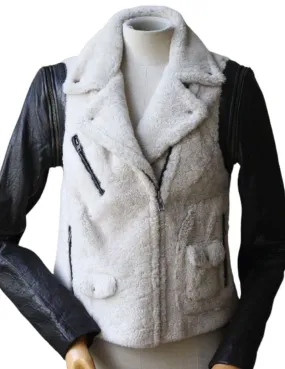 YIGAL AZROUEL DETACHABLE LEATHER SLEEVE SHEARLING JACKET US 6 UK 8